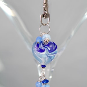Blue Purse Charm - Heart Purse Charm - Purse Bling -  Purse Dangle - Beaded Purse Charm - Handbag Charm - Handbag Jewelry - Backpack Charm