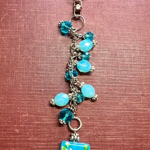 Hand-Painted Floral Purse Charm: Turquoise Beaded Handbag Dangle
