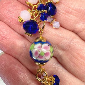Cobalt Blue Beaded Purse Charm: Floral Handbag Dangle