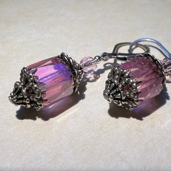 Pink Aurora Borealis Earrings - Pink Earrings - Vintage Style Earrings - Romantic Earrings- Czech Glass Earrings