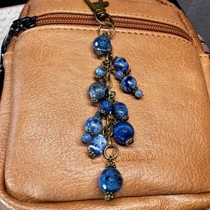 Handcrafted Sodalite Purse Charm: Denim Blue Gemstone Bag Jewelry