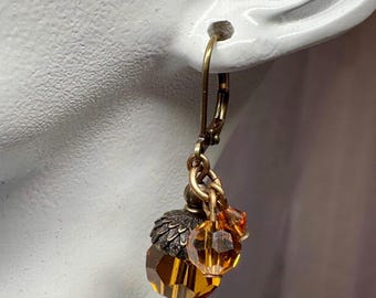 Acorn Earrings with Topaz Crystals: Autumn Jewelry