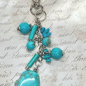 Gemstone Bag Charm - Purse Jewelry - Dyed Howlite Turquoise Purse Charm - Backpack Charm -  Purse Charm - Handbag Purse Charm