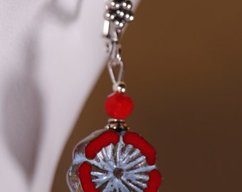 Red Earrings - Floral Earrings - Czech Glass Earrings - Flower Earrings - Czech Glass Flower Earrings - Red Flower Earrings