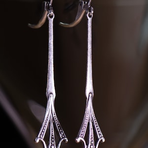 Art Nouveau Earrings - Vintage Style Earrings - Silver Tone Earrings - Long Earrings - Antiqued Silver plated Earrings