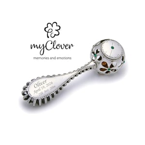 Hochet pour bébé en argent massif, fabriqué à la main, cadeau de naissance personnalisé