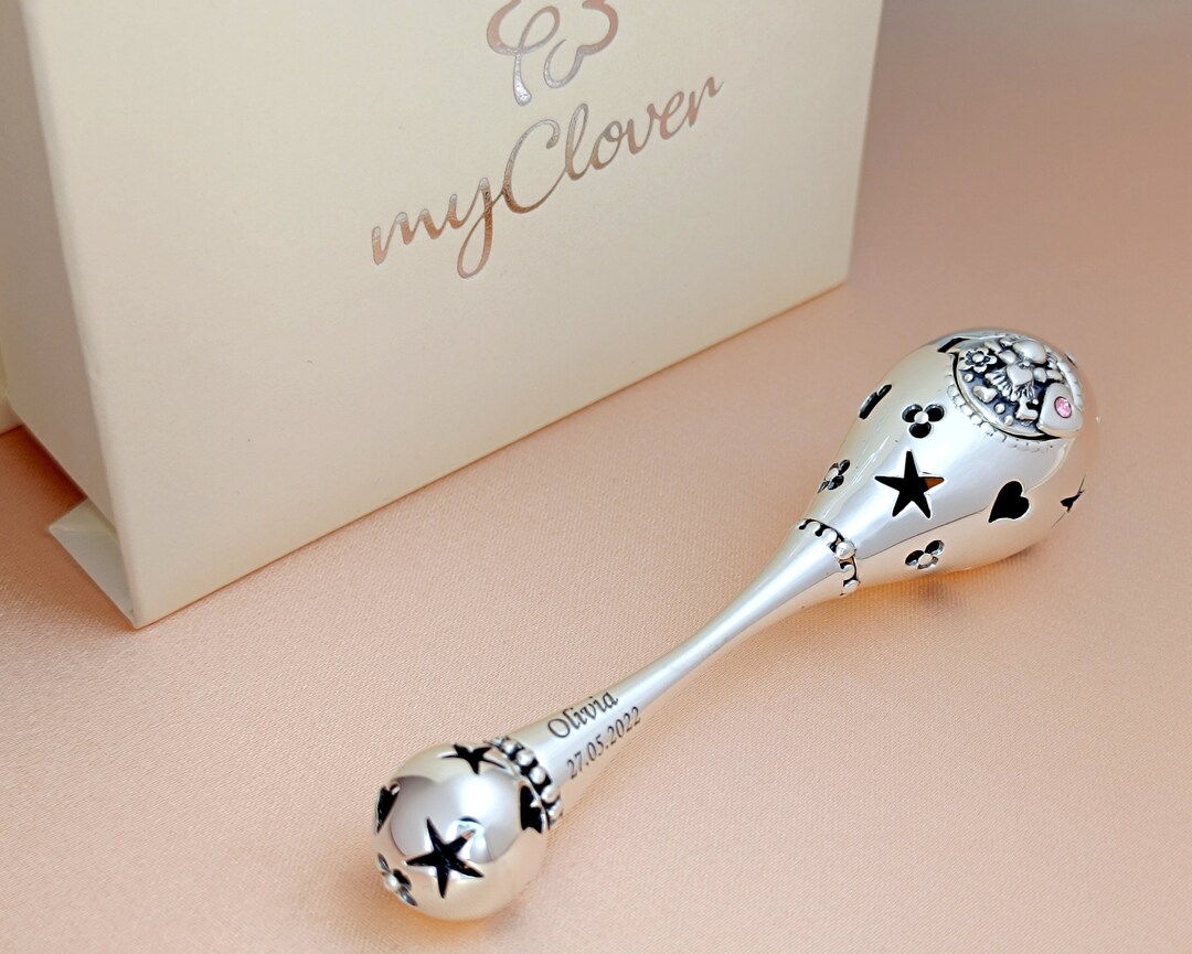 Personalized Silver Christening Rattle, Precious Keepsake Gift - Etsy