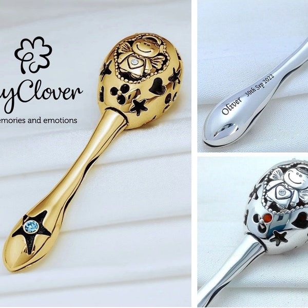 Sterling Silver Baby Rattle, Personalised Baby Gift, Silver Christening Gift, Monogram Baby Rattle, Engraved New Baby Keepsake