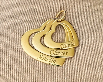 Collar personalizado de oro de 8k u oro de 14k, collar de corazón de nombres de familia grabado, regalo del día de la madre, regalo del día de la madre, regalo de mamá.