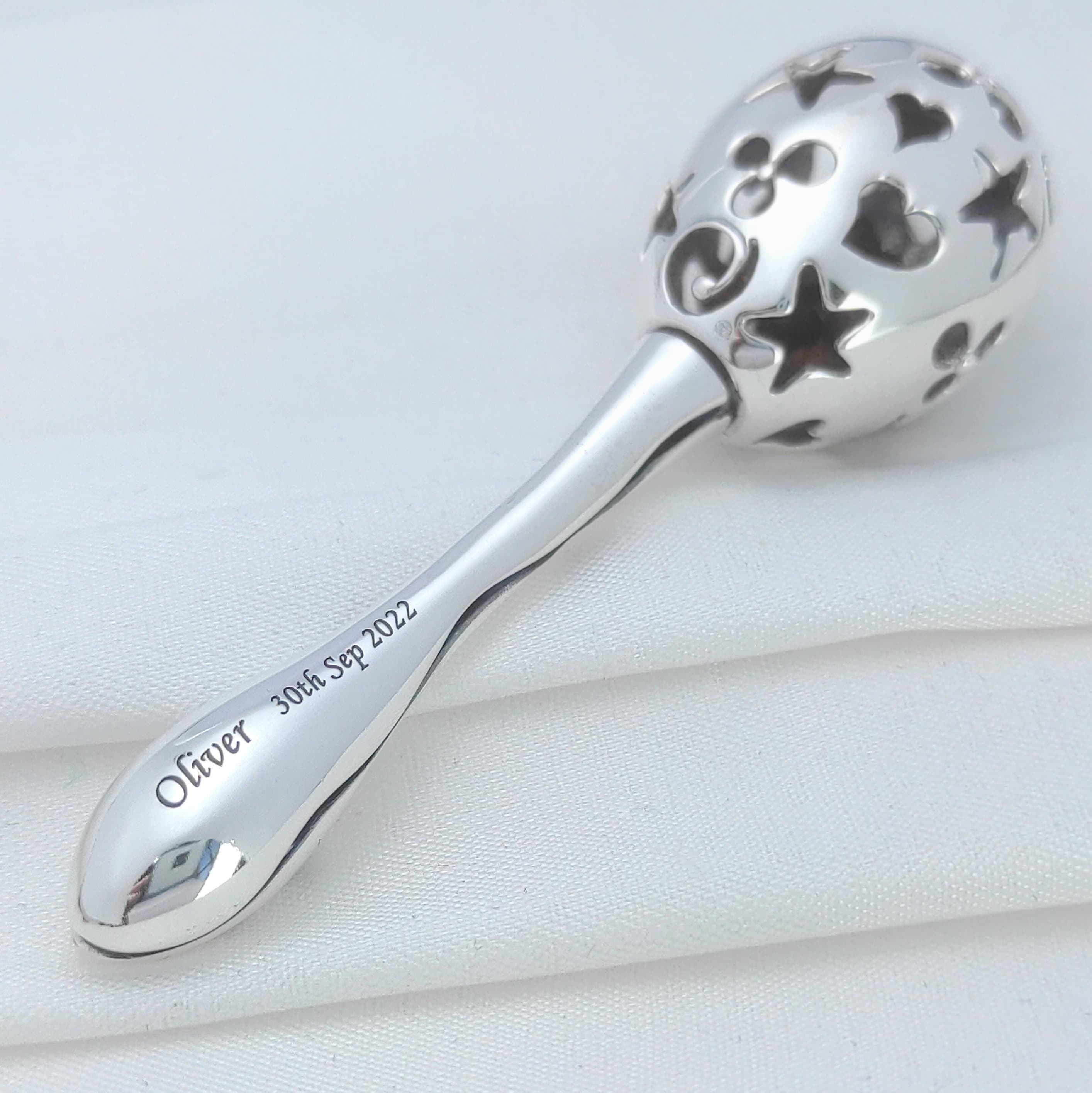 Personalized Sterling Silver Baby Rattle, Engraved Baptism Gift ...