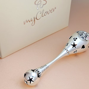 Personalized Silver Christening Rattle, Precious Keepsake Gift