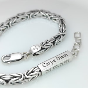 Gepersonaliseerde massief 925 sterlingzilveren armband voor heren Valentijnsdagcadeau voor hem. Byzantijnse 5 mm, koningsketting + JOUW GRAVURE