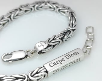 Pulsera de Plata de Ley 925 Maciza personalizada para hombre+TU GRABADO