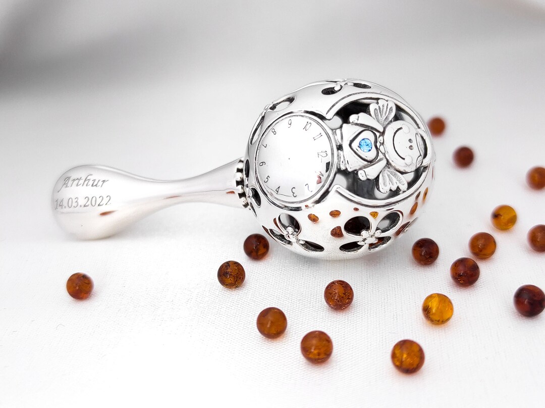 Sterling Silver Baby Rattle Engraved Gift Christening Etsy UK