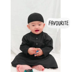 Baby thobe abayas sets Long sleeve for muslim boys with prayer hat kopiah and free baby turban
