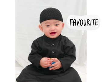 Baby thobe abaya's sets Lange mouw voor moslimjongens met gebedshoed kopiah