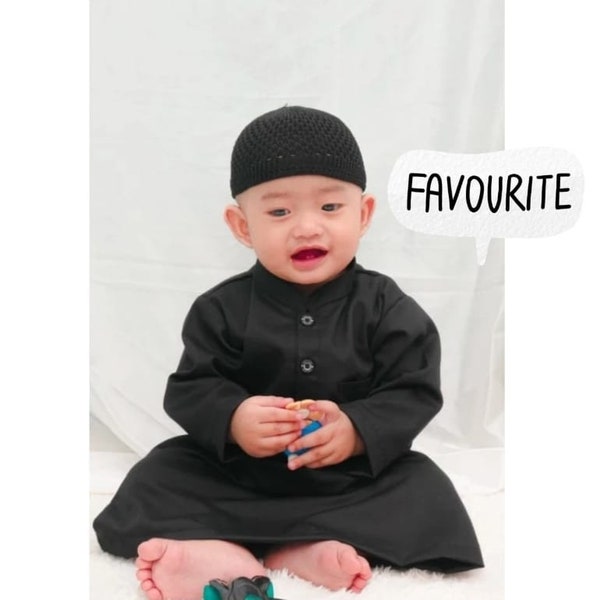 Baby thobe abayas sets Long sleeve for muslim boys with prayer hat kopiah