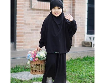 1 - 6 Years old abaya muslim set dress and french khimar that can be used as a veil, black colour