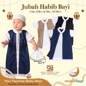 Baby thobe abayas sets for muslim boys with prayer hat image 1