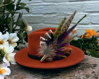 Caramel, Green & Natural Feather Hat Pin (CFP343)