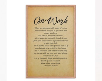 On Work By Kahlil Gibran Print, Motivational Posters, HomeOffice & Study Decor