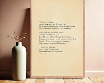Nuovo giorno - Poster motivazionale di Ralph Waldo Emerson / Stampa di citazioni motivazionali per casa e ufficio
