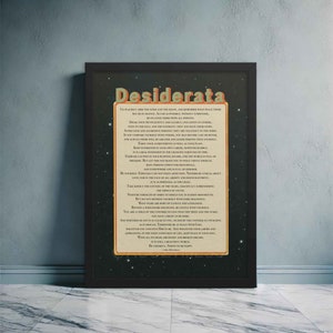 Poster con poesia "Desiderata", poesia ispiratrice, arte murale motivazionale
