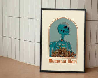 Memento Mori Skeleton Art Print: Stoic Philosophy Poster
