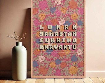 Lokah Samastah Sukhino Bhavantu, Peace Mantra Poster, Meditation Chant Print