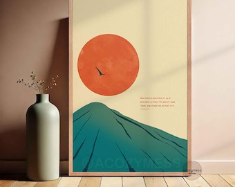 Marcus Aurelius On Beauty & Praise Stoic Art Poster - Minimalist Mountain and Sun Wall Decor