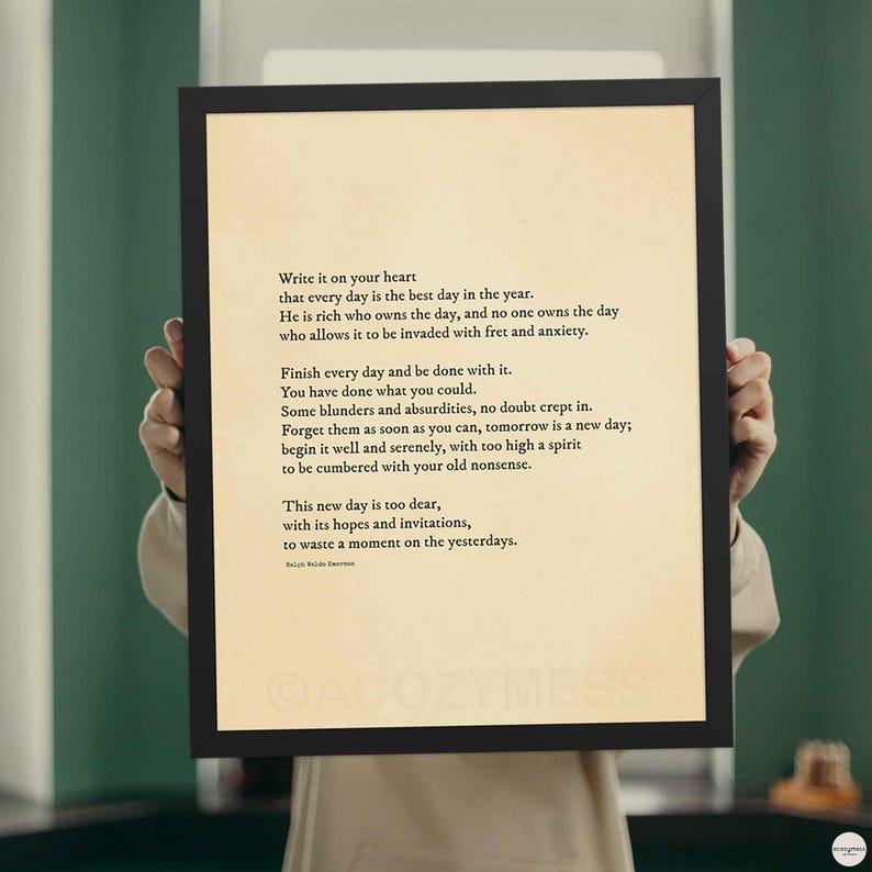 Write is on your heart  by Ralph Waldo Emerson Framed poster in black finish for motivational literary wall