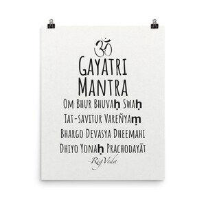 Gayatri Mantra savitri mantra print in black & white with om symbol poster