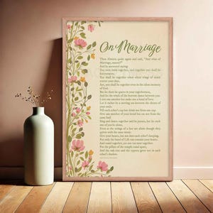 Poster "Sul matrimonio" di Kahlil Gibran / Stampa con poesia d'amore con motivo floreale / Perfetto per regali di matrimonio e anniversario