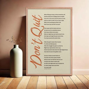 Don&#39;t Quit Poem Print: Edgar Albert Guest, Inspirational Office Decor