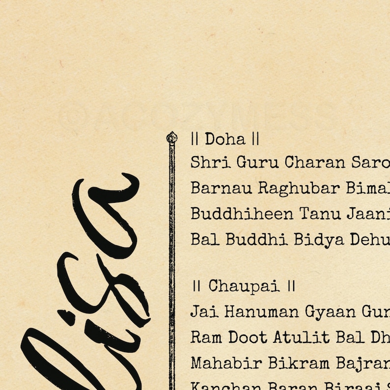 Hanuman Chalisa black on beige minimalist design poster.
