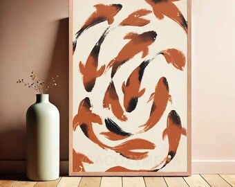 Muurkunst koivissen | Vloeiende abstracte vissen | Zen-decor | Rustige poster voor thuis en op kantoor