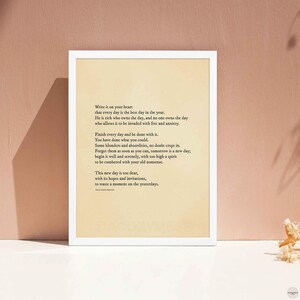 New day by Ralph Waldo Emerson Framed poster in white for inspirational literary wall
