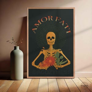 Amor Fati Stoic Quote Poster – Skeleton Illustration Wall Art | Philosophy Print | Stoicism Decor