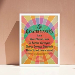 Affiche de mantra de Gayatri de Zazzle.be Liste d'envies Vous avez des idées ? Impressions de mantras | Art de la salle de yoga | Décoration de chambre Puja | Art mural spirituel