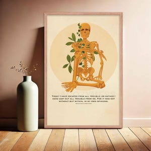 Póster con cita de Marco Aurelio sobre los problemas de la vida con arte de esqueleto / Póster estoico / Regalo de filosofía