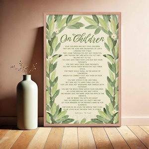 Poema de Kahlil Gibran sobre los niños / Arte mural inspirador para padres / Lámina para habitación infantil / Regalo para padres