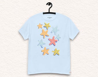 Colorful Starfish T-Shirt: Coastal Illustration Tee