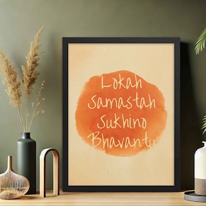 Lokah Samastah Mantra Print, Yoga Room Wall Art, Vedic Chant Meditaion