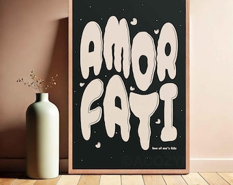 Poster Amor Fati: stampa di filosofia stoica, decorazione significativa, poster tipografico