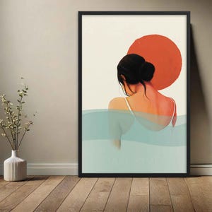 Póster de mujer serena, arte mural relajante, arte mural pacífico, arte mural femenino