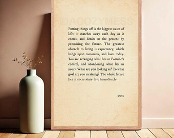 Póster con cita de Séneca: Vive el presente / Póster estoico para amantes de la filosofía y buscadores de la atención plena