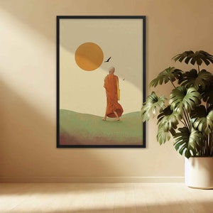 Zen Wall Art, Buddhist Monk Wall Art, Spiritual Art Decor
