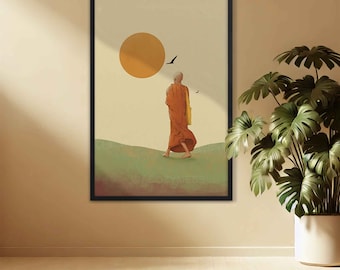 Zen Monk Art Print: Spiritual Journey Wall Decor