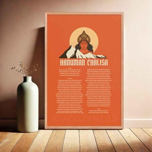 Poster Hanuman Chalisa – Stampa del mantra del Signore Hanuman / Decorazione della sala di preghiera / Arte murale devozionale