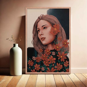 Floral Woman Art, Woman with Flower Wall Art Decor